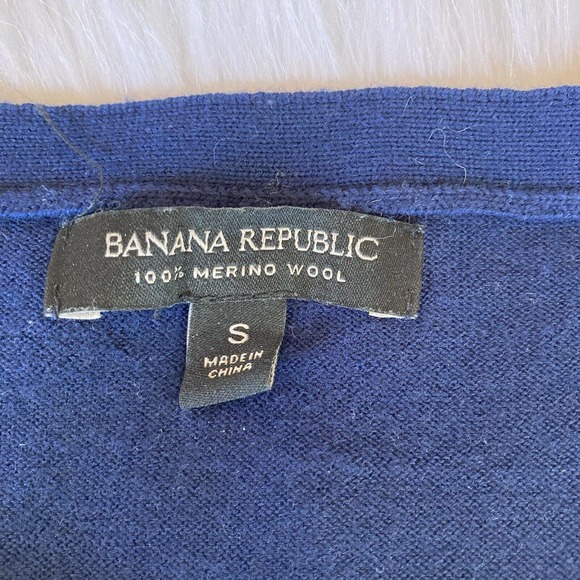 Banana Republic Sweater Sz S 100% Merino Wool Tie Bow Sleeves Navy Blue Womens - Picture 5 of 10